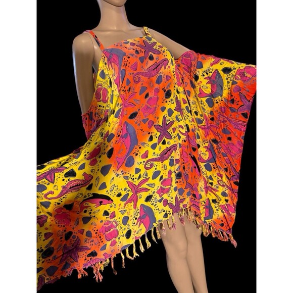 L.G. Sport Tie Dye Kaftan Swim Cover-Up Sleeveless fish shell seahorse beach - Picture 4 of 12